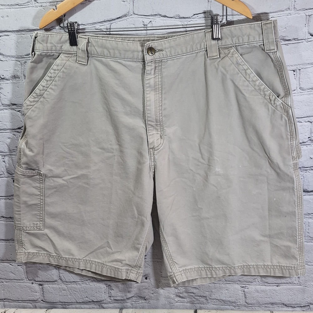 Carhartt Shorts Mens 42 Beige Canvas Carpenter Cargo Workwear